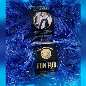 2 Skeins of Lion Brand Yarn Fun Fur in Sapphire Blue, Novelty Yarn, 50g, 60 yds